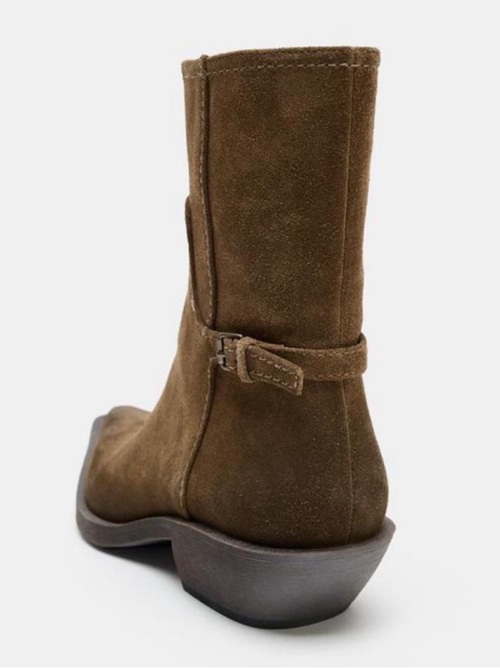Zara Brown Suede Ankle Boot with Buckle Strap
